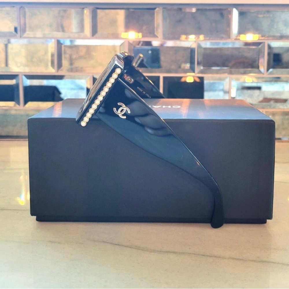 CHANEL CC Logo Square Sunglasses Pearls black - Picture 11 of 13